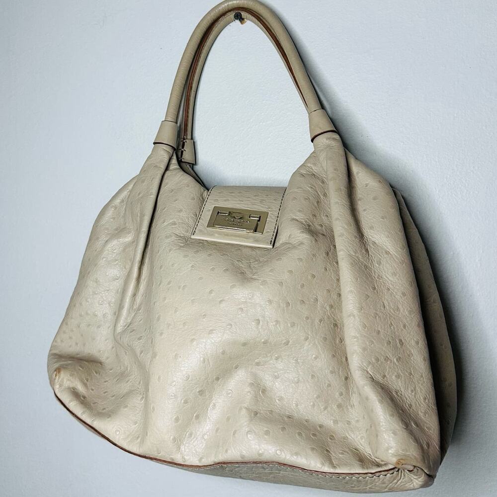 KATE SPADE New York Stone Ostrich Embossed Overlap Closure Shoulder Bag
